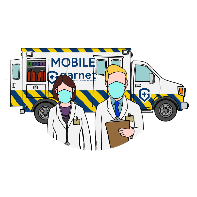 garnet ambulance and healthcare workers illustration